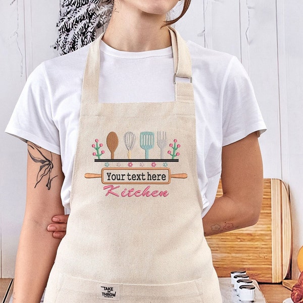 Embroidered Handmade Personalized Apron for Women - Customized Chef Aprons Colors - Embroidered Cotton Apron