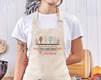 Embroidered Handmade Personalized Apron for Women - Customized Chef Aprons Colors - Embroidered Cotton Apron for Kids