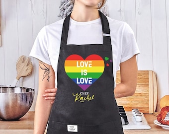 Custom Love is Love Apron - Perfect Gift for Him or Her - Customized Gift for Boyfriend or Girlfriend