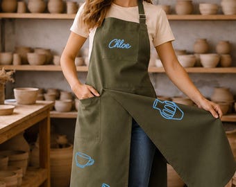 Custom Embroidered Split Leg Lineart Apron - Personlized Canvas Art Workwear