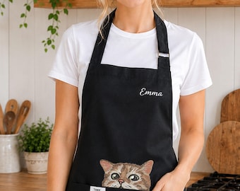 Personalized Embroidered  Cat Apron for Women and Men