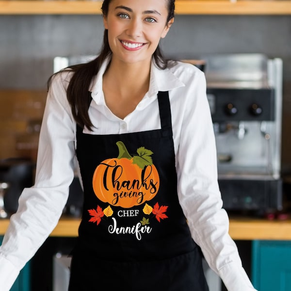 Thanksgiving Pumpkin Personalized Kitchen Aprons for Women