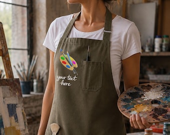 Custom Embroidered Art Teacher Apron - Adjustable Cotton Painter Smock with Pockets