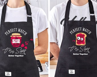 Funny Personalized Aprons for Couples - Perfect for Cooking and Baking Together - Customized Matching Aprons