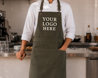 Custom Logo Embroidered Apron - Personalize Name Canvas Workwear for Men & Women, Bakers, Gardeners