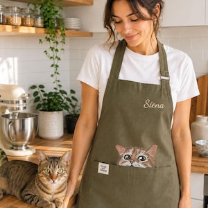 Personalized Pet Lover Kitchen Apron, Custom Embroidered Cat Owner Present