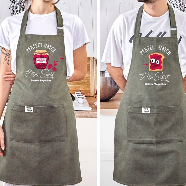 Funny Personalized Aprons for Couples - Perfect for Cooking and Baking Together - Customized Matching Aprons