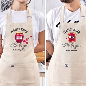 Funny Personalized Aprons for Couples - Beige Apron (Naturel Fabric)