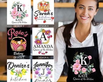 Personalized Floral Kitchen Apron for Women | Custom Cotton Baking Apron