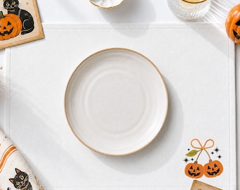 Personalized Halloween Pumpkin Placemat, Heavy Cotton Canvas Dining Table Decor