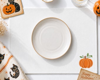 Custom Embroidered Pumpkin Placemat, Personalized Name Fall Halloween Dining Table Decor
