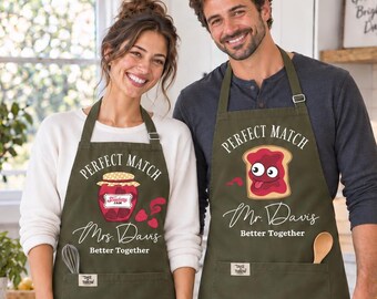 Personalized Couple Apron Set, Custom Name Jam Bread Kitchen Gift