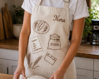 Personalized Sourdough Apron, Organic Cotton Baking Chef Uniform, Custom Bread Making Gear