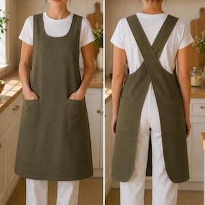 Grembiule da lavoro unisex in cotone con spalline incrociate sulla schiena e tasche.