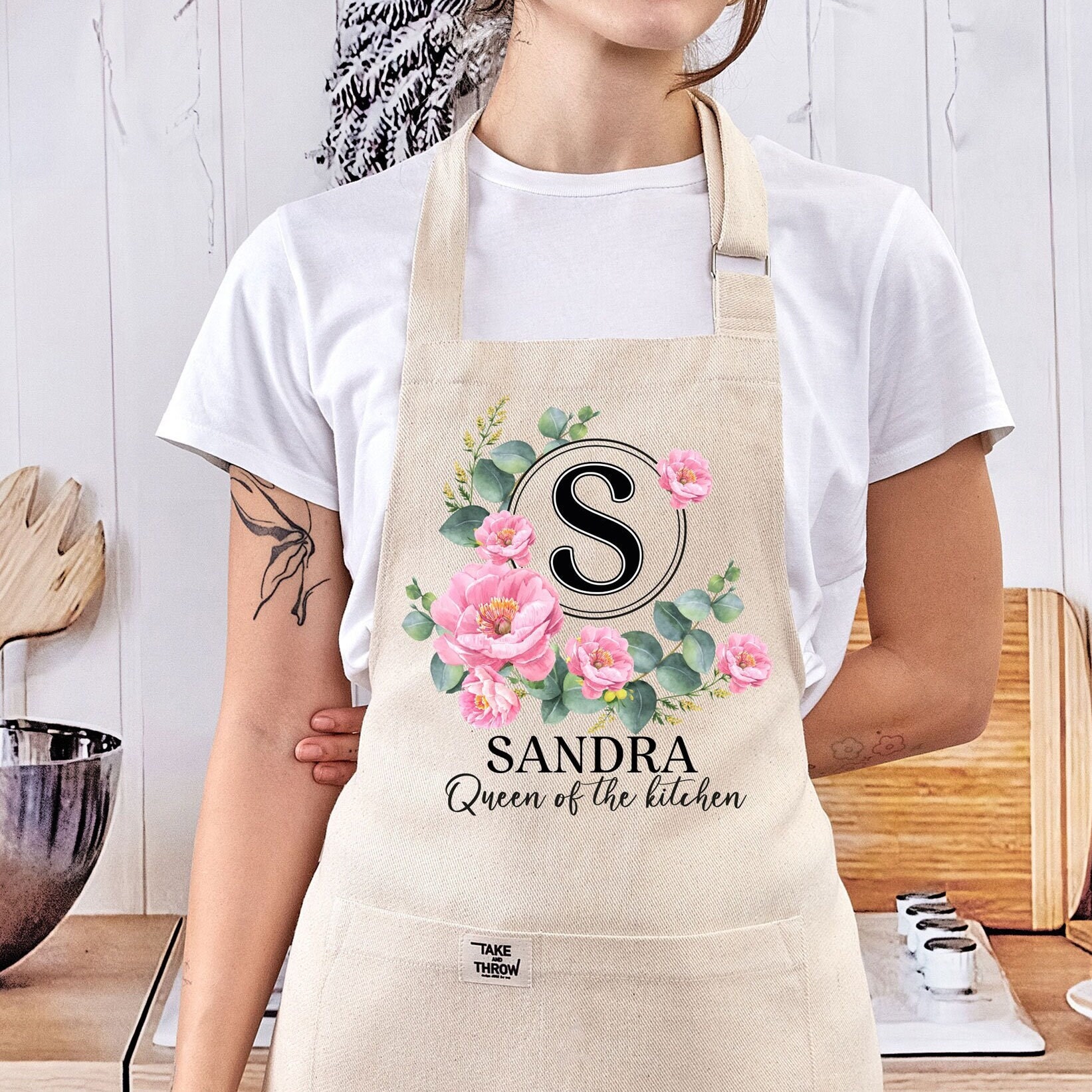 Personalized Floral Kitchen Apron for Women | Custom Cotton Baking Apron