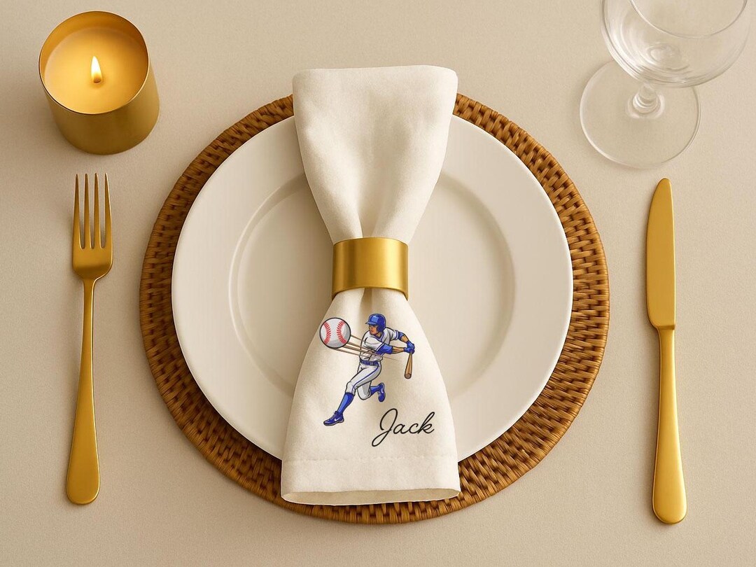 Baseball Themed Embroidered Table Napkin Set - Etsy