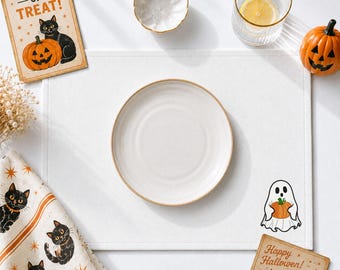 Custom Embroidered Ghost Halloween Placemat, Organic Cotton Dining Table Mat