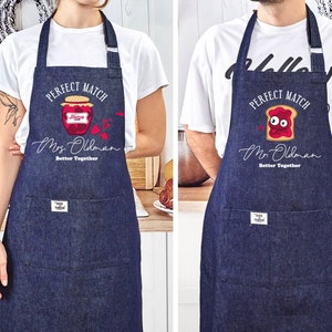 Funny Personalized Aprons for Couples - Denim Apron