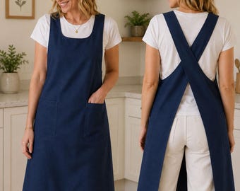 Japanese Crossback Apron - Unisex Pinafore Workwear with Pockets