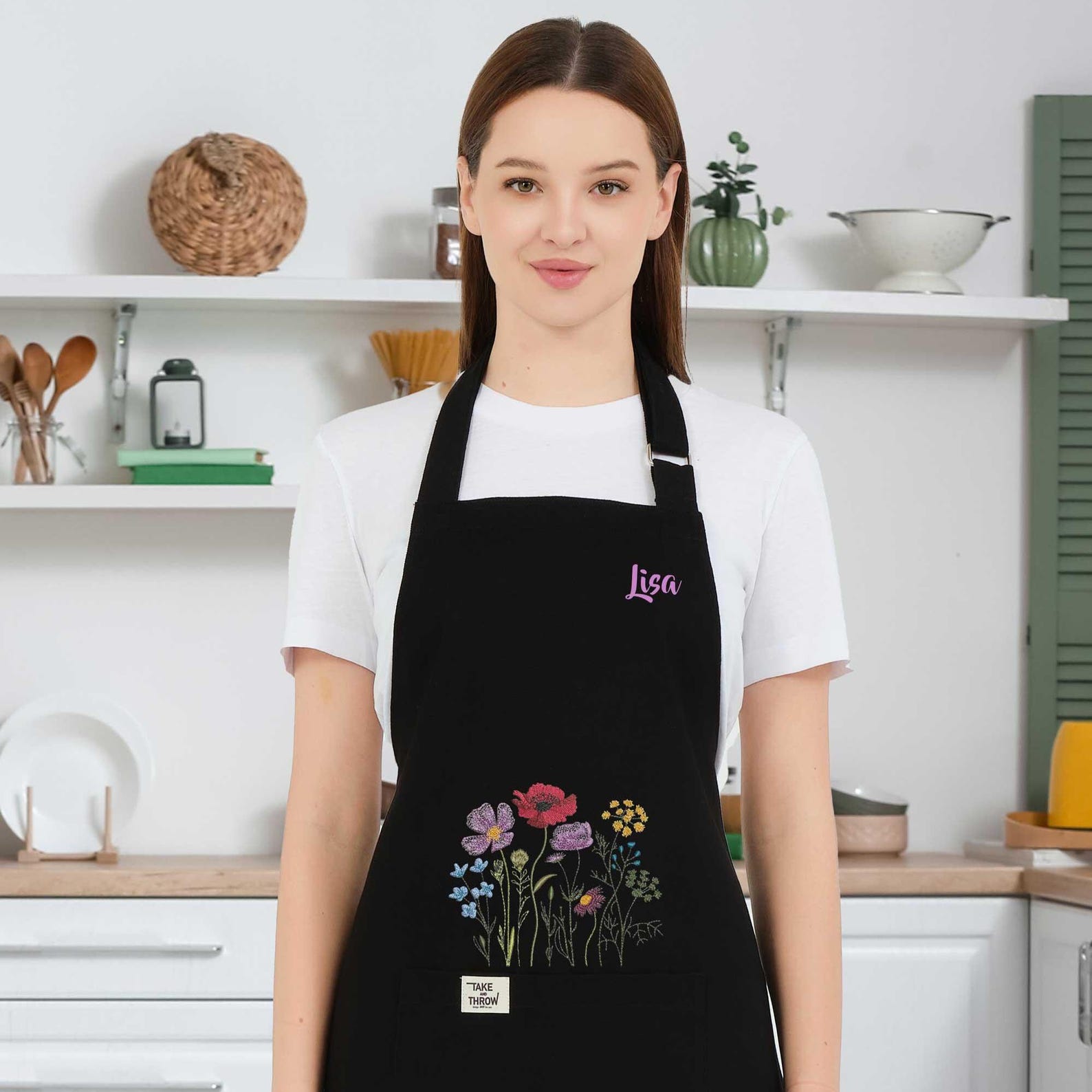 Elegant Brown Poplin Apron with Hand-Embroidered 'Felestenea Moadalla main image 1