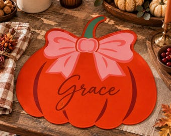 Custom Pumpkin Placemats, Shaped Cotton Dining Table Mat (Set of 2, 4, 6, 8)
