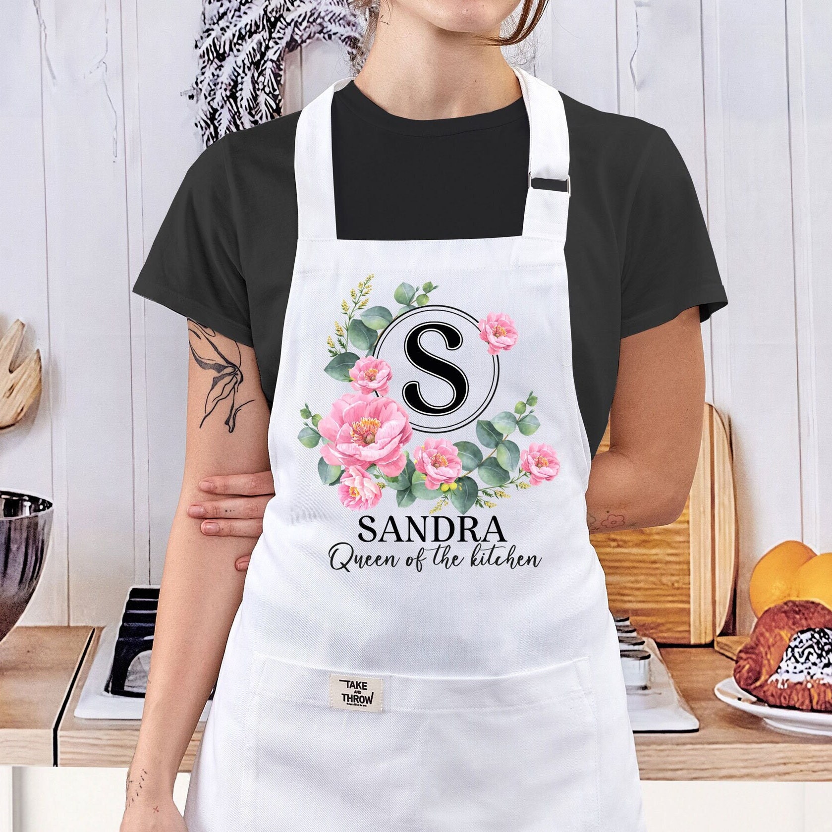 Personalized Floral Kitchen Apron for Women | Custom Cotton Baking Apron