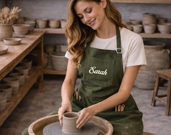 Personalized Embroidered Pottery Split Leg Apron
