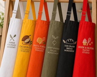 Business Brand Logo Cotton Apron with Pockets, Custom Print & Embroidery Staff Uniform