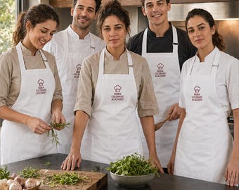 Custom Embroidered Chef Apron with Business Logo, Cotton Canvas Heavy Duty Staff Uniform XS-3XL