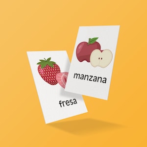 Obst- und Gemüsekarten mit Namen auf Spanisch für den Vorschulbereich