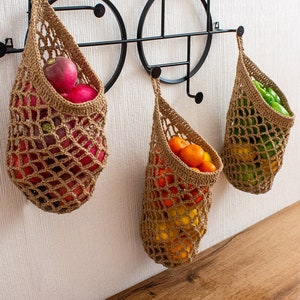 hanging fruit and vegetable basket, wall hanging drop basket, jute basket, mesh, wicker basket, kitchen basket, wall basket