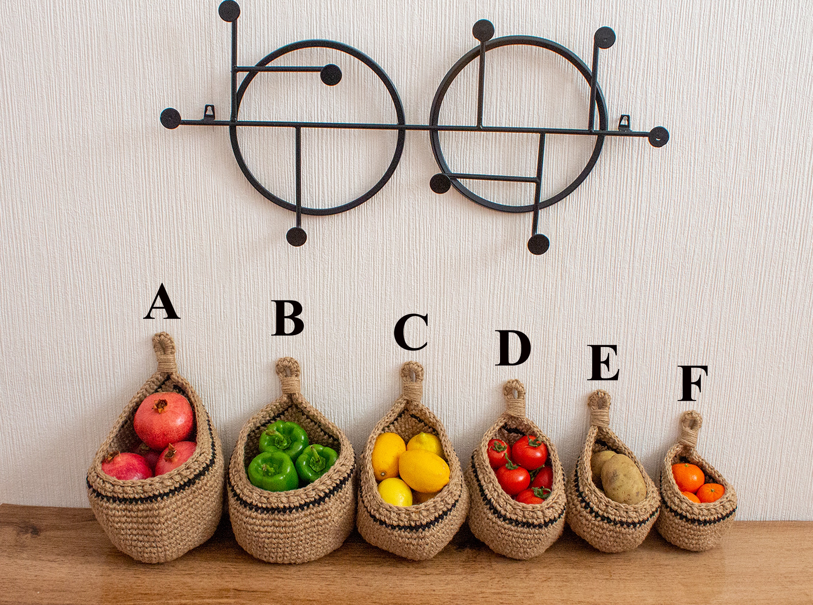 Hanging Fruit and Vegetable Basket, Wall Hanging Drop Basket, Jute