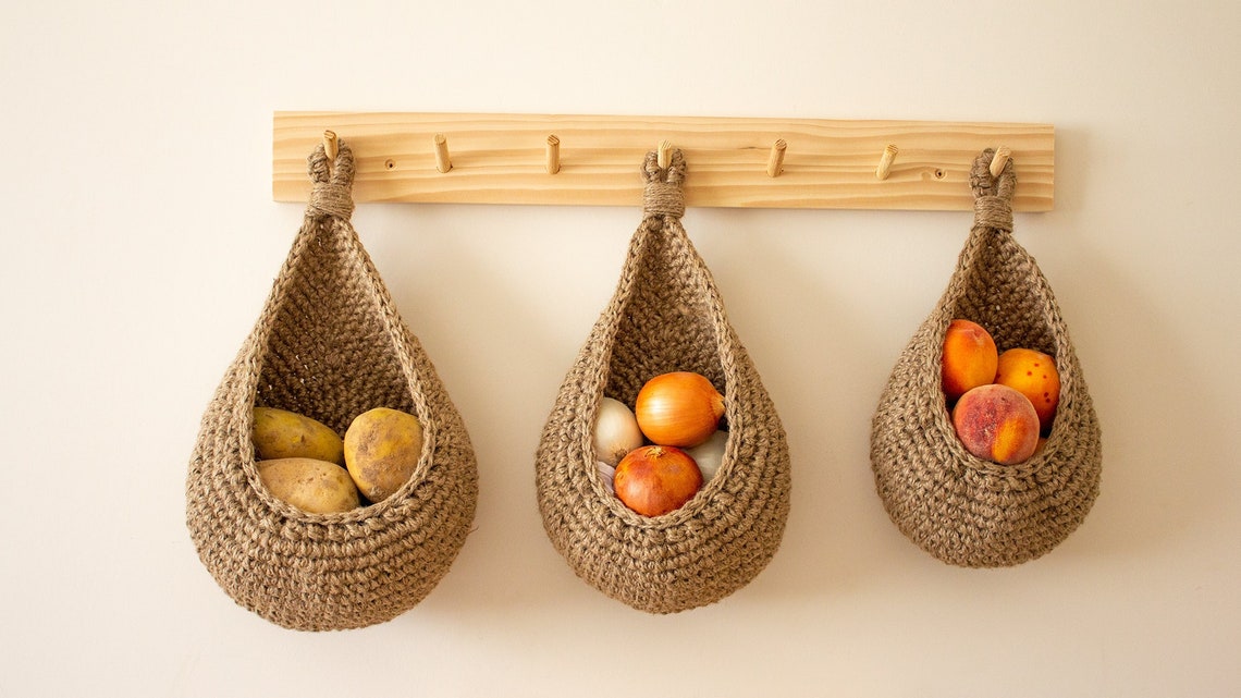 Hanging Fruit and Vegetable Basket Wall Hanging Drop Basket Etsy
