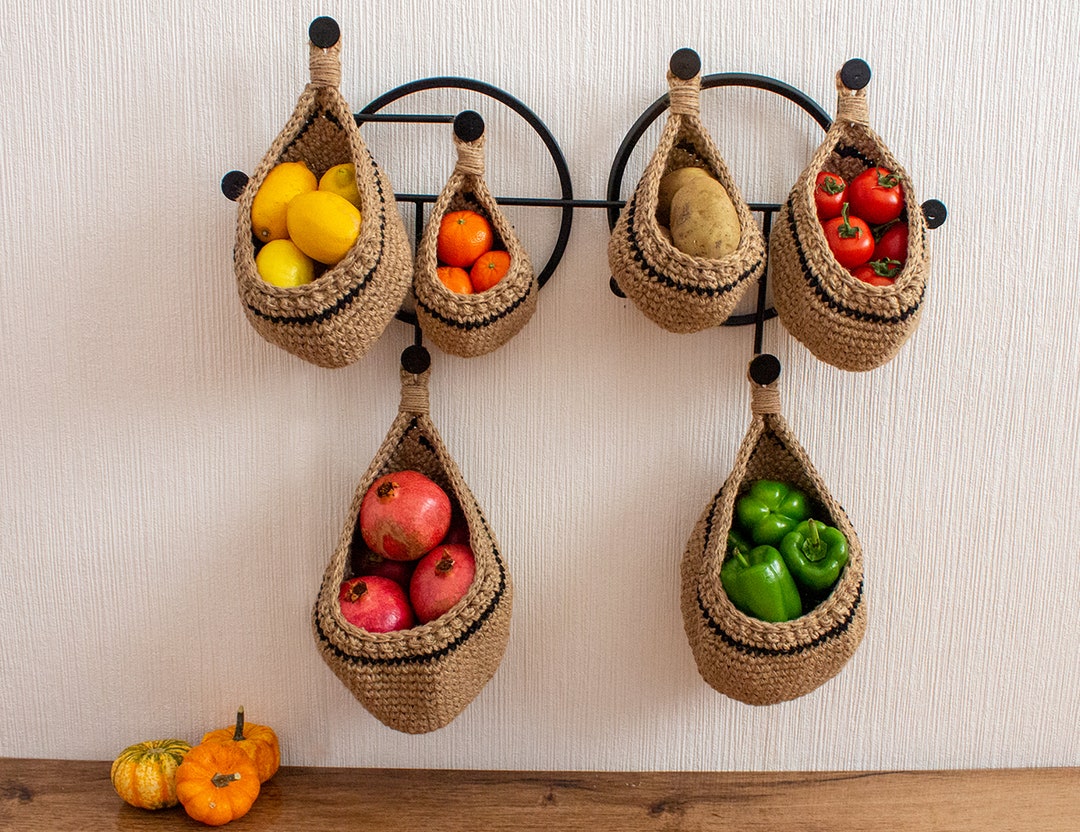 Hanging Fruit and Vegetable Basket, Wall Hanging Drop Basket, Jute