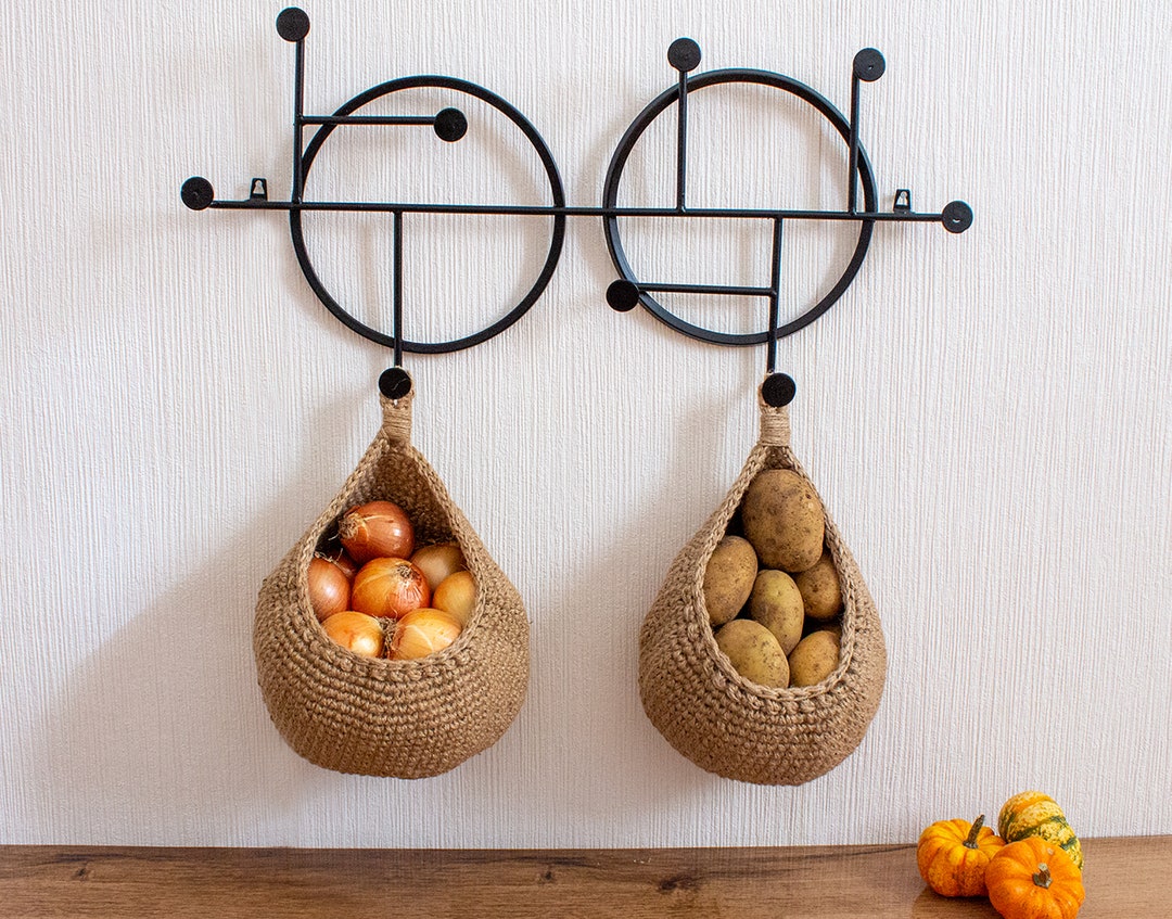Hanging Fruit and Vegetable Basket, Wall Hanging Drop Basket, Jute