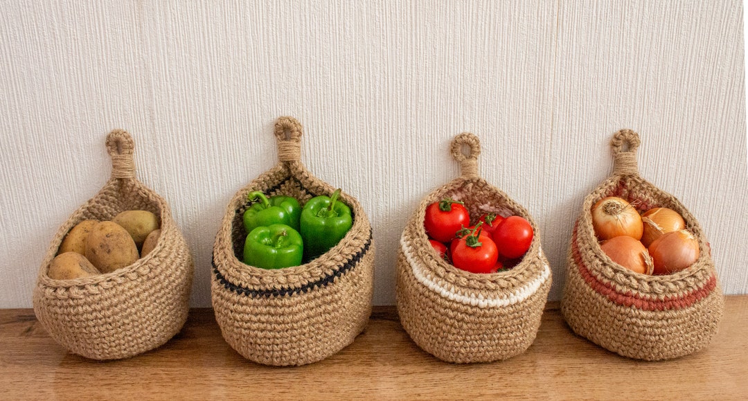 Hanging Fruit and Vegetable Basket, Wall Hanging Drop Basket, Jute