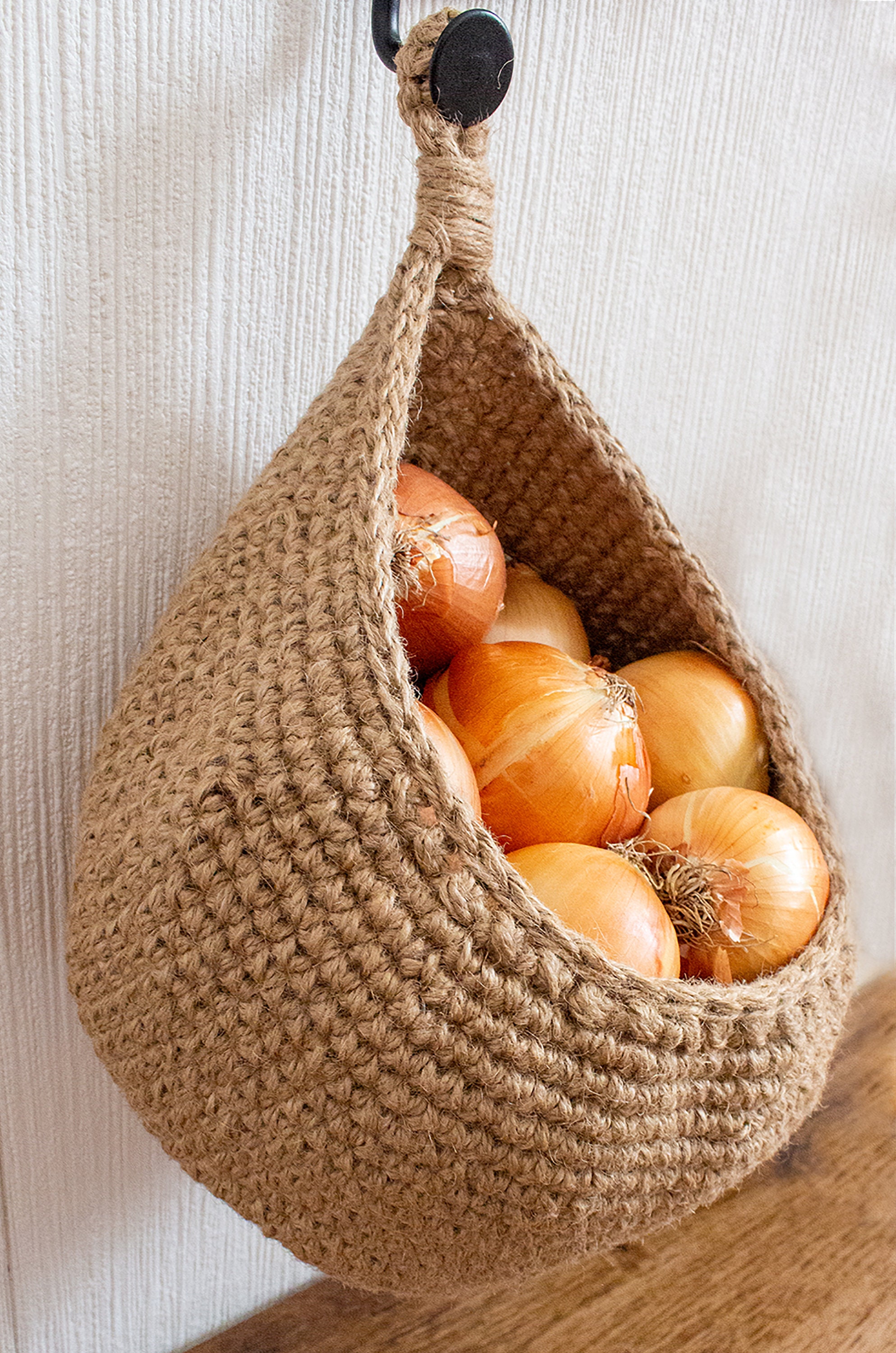 Hanging Fruit and Vegetable Basket, Wall Hanging Drop Basket, Jute