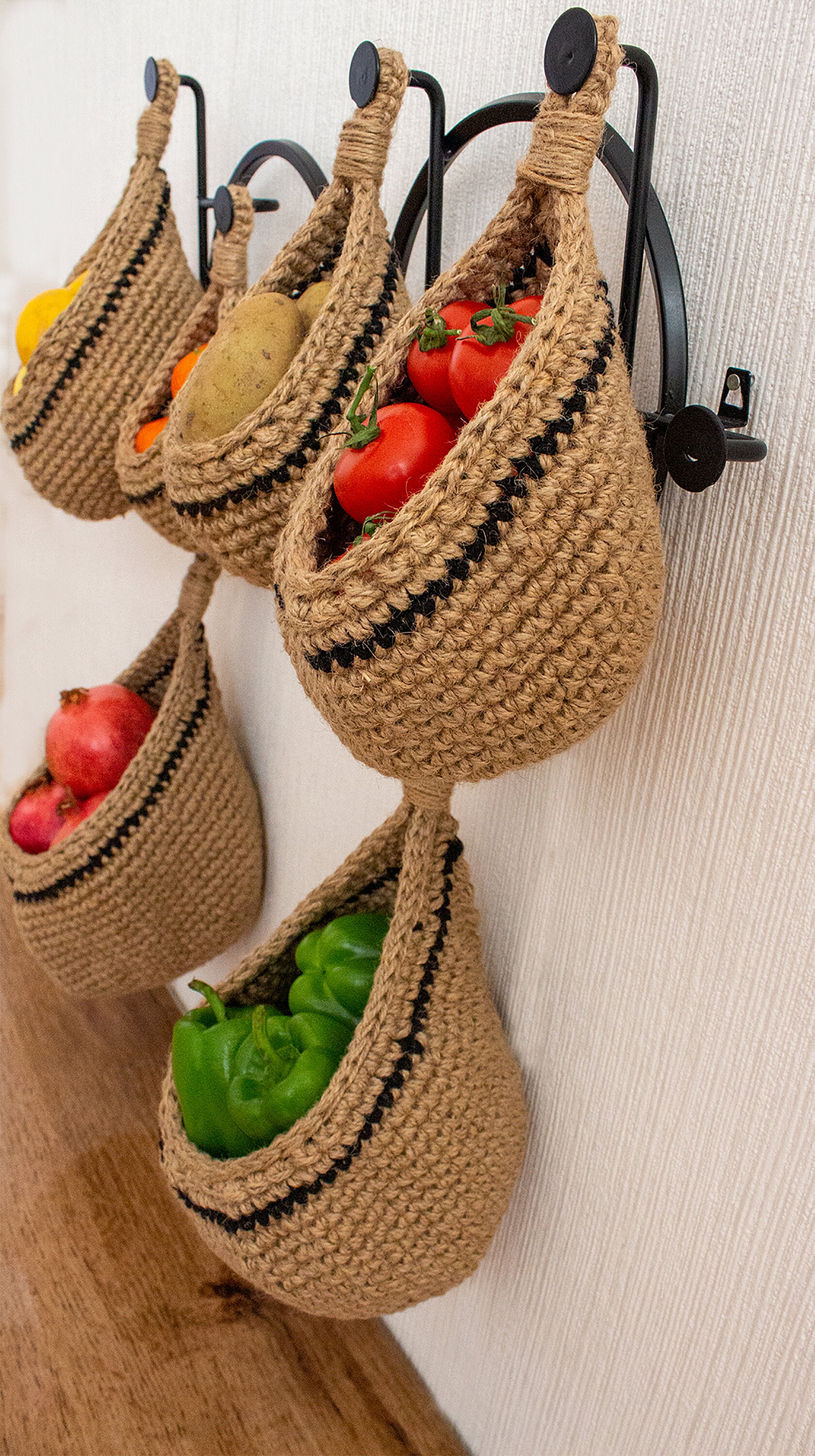 Hanging Fruit and Vegetable Basket, Wall Hanging Drop Basket, Jute