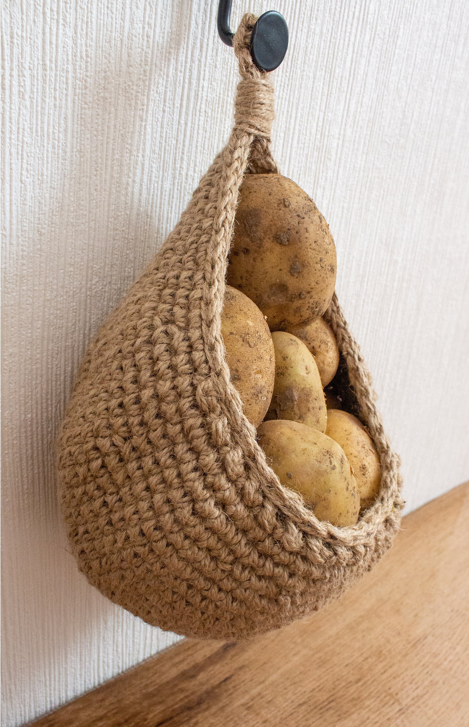 Hanging Fruit and Vegetable Basket, Wall Hanging Drop Basket, Jute