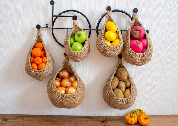 Kitchen Storage Hanging Fruit Basket Space Saving Wall Decor