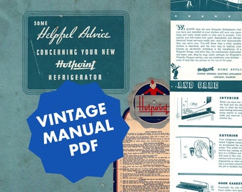 Hot Point Refrigerator 1950s Vintage Manual PDF W/ Original Product Tag! - Digital Product