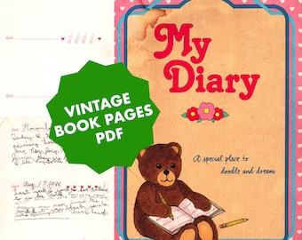 My Diary Book Pages 1986 - Vintage Paper PDF - Digital Product
