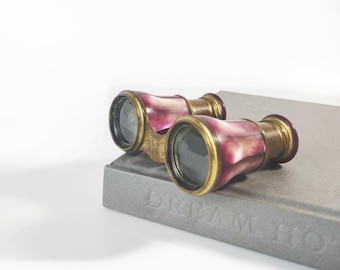 Exquisite Antique French Mother of Pearl Opera Glasses by LeMaire, Paris Pure/Rare Purple Brass/1900