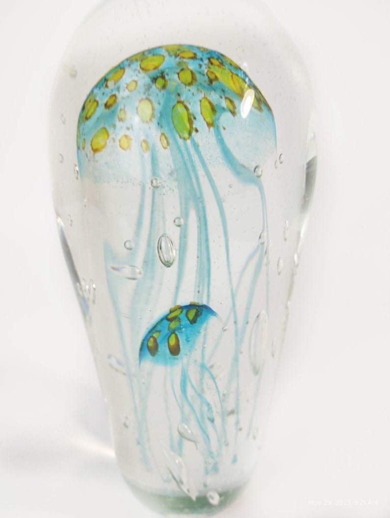 Sean O'Donoghue Glass 'Jellyfish, Double Large Paperweight in Teal Collectable Glass Australian image 5