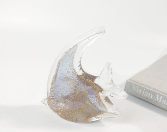 Art Glass Angel Fish in Mauve and Gold Fleck Paperweight