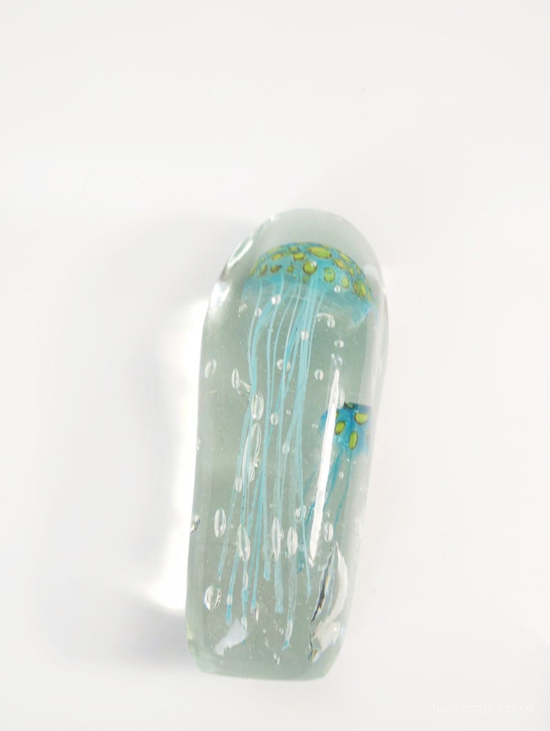Sean O'Donoghue Glass 'Jellyfish, Double Large Paperweight in Teal Collectable Glass Australian image 4