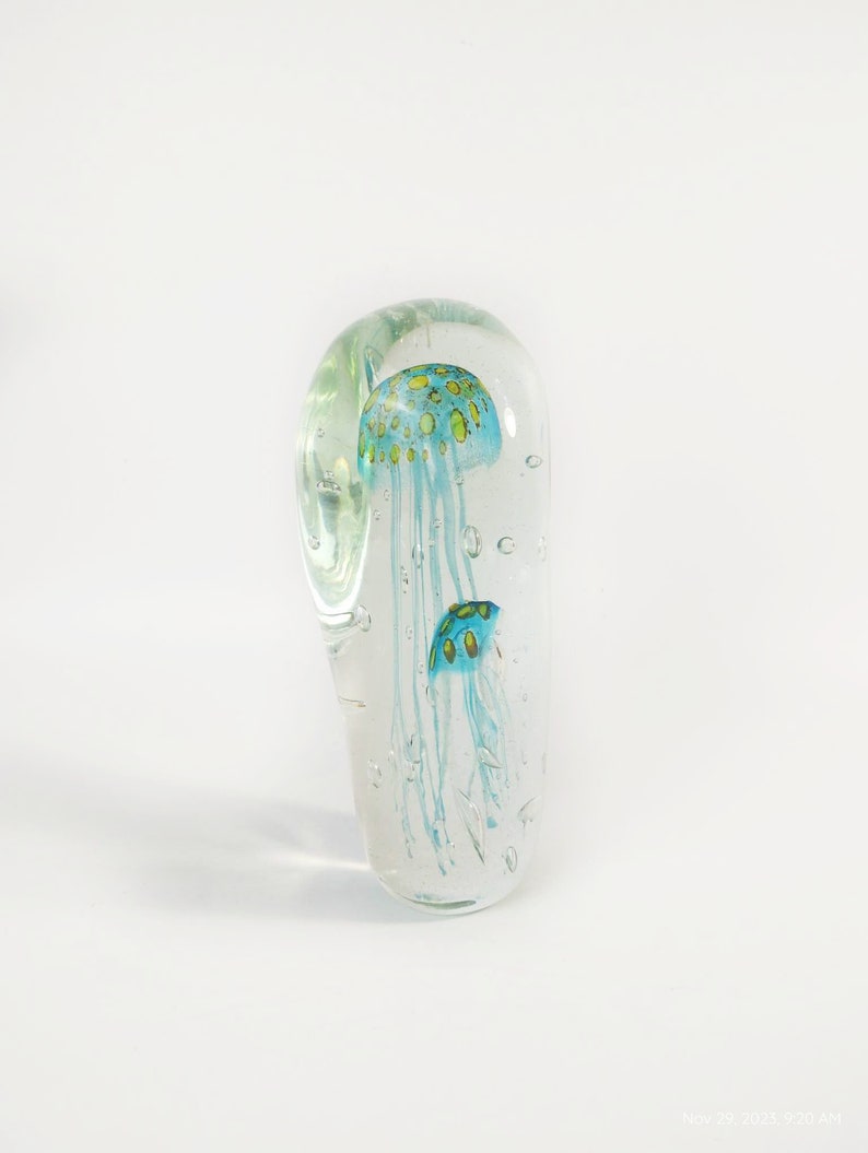 Sean O'Donoghue Glass 'Jellyfish, Double Large Paperweight in Teal Collectable Glass Australian image 3