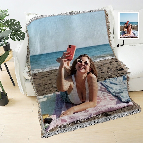 Custom photo blanket\Personalized Woven Blanket \Custom Text Portrait throws\for family and friends Anniversary blanket\Birthday Gift