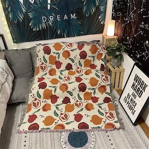Pomegranate Cozy Nap Throw Blanket｜Double-Sided Use Sofa Jacquard Throw｜Tapestry｜Picnic Blanket｜Beach Camping Tent Sheets｜Tablecloth