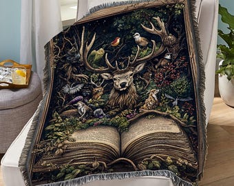 Deer Woven Blanket: Bookish Woodland Tapestry, Forest Art Throw